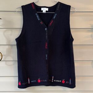 Christopher & Banks Navy Embroidered Knit Vest